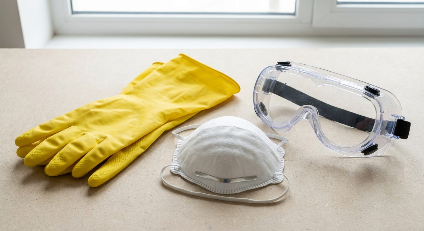 Защитные средства для работы с бытовой химией перчатки маска и очки