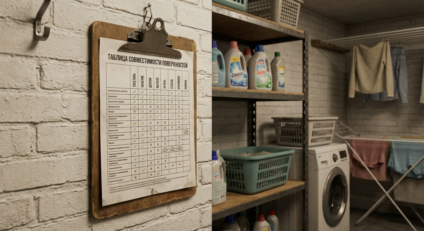 Таблица совместимости типов поверхностей с чистящими средствами и ограничениями